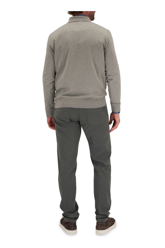 Brioni - Gray Cashmere & Cotton Quarter Placket Pullover