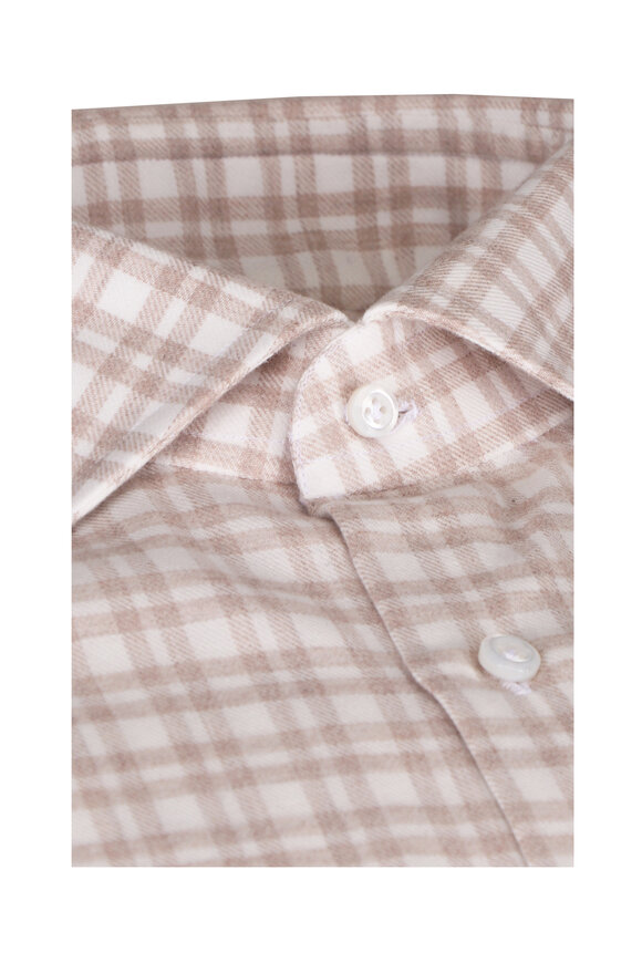 Cesare Attolini Khaki Cotton Check Sport Shirt - view 2