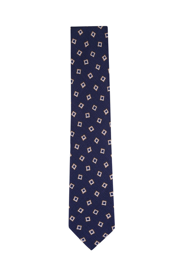 Brioni Royal Blue Medallion Print Silk Necktie - view 1