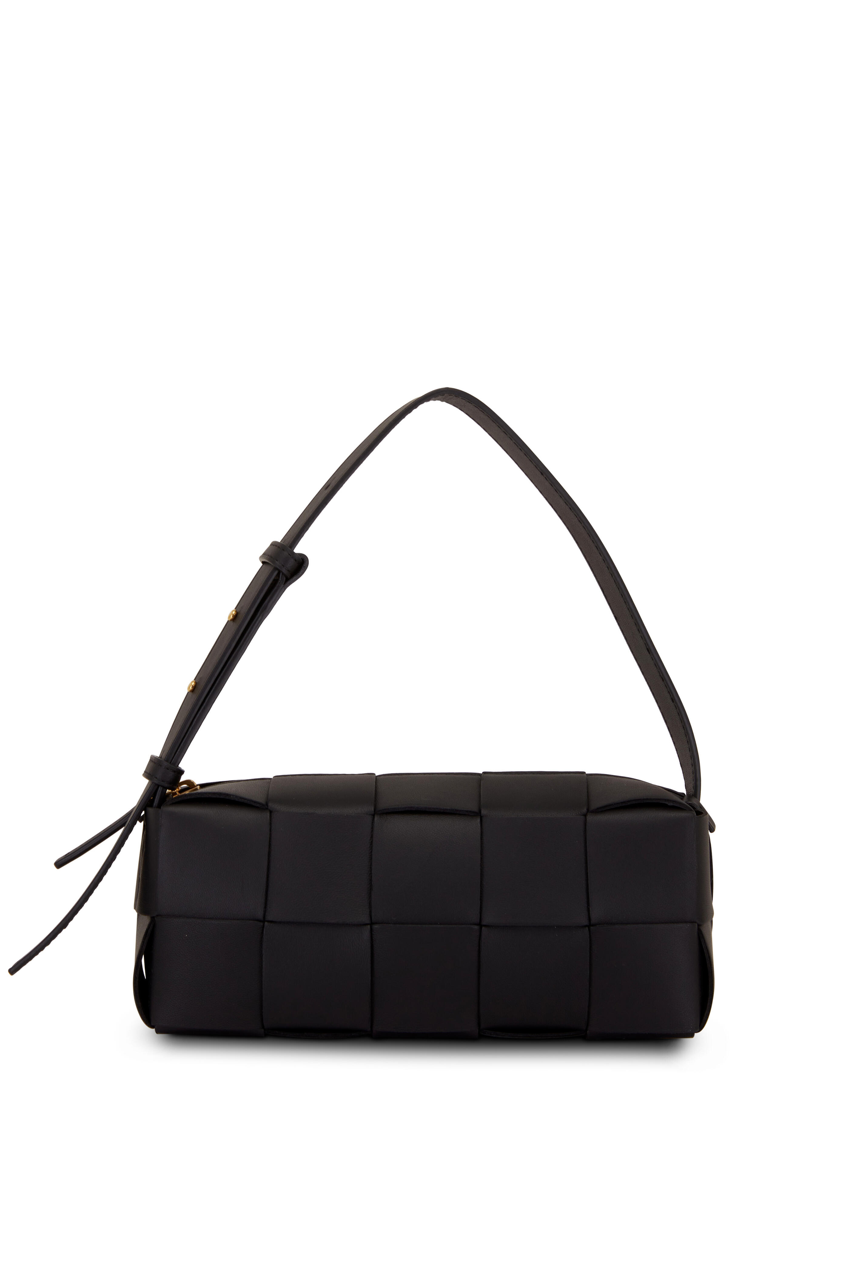 Bottega Veneta - Brick Cassette Black Woven Leather Shoulder Bag