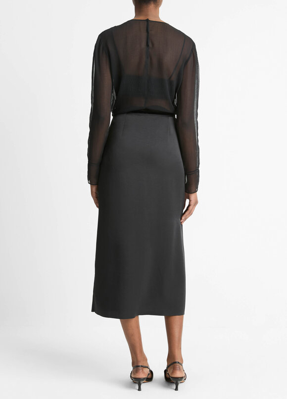 Vince - Black Velvet Trim Side-Slit Skirt