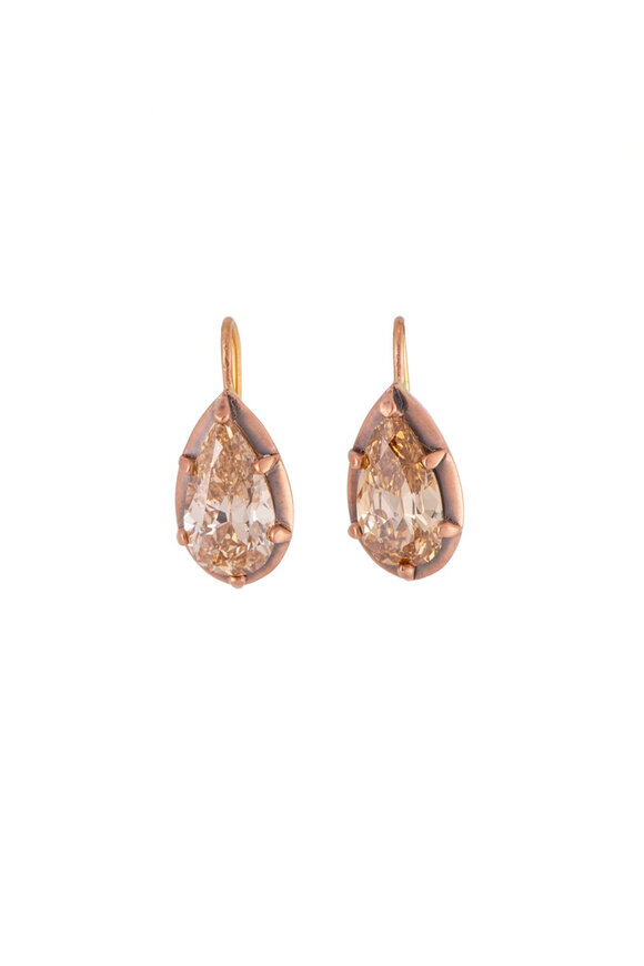 Sylva & Cie Champagne Diamond Pear Drop Earrings - view 1