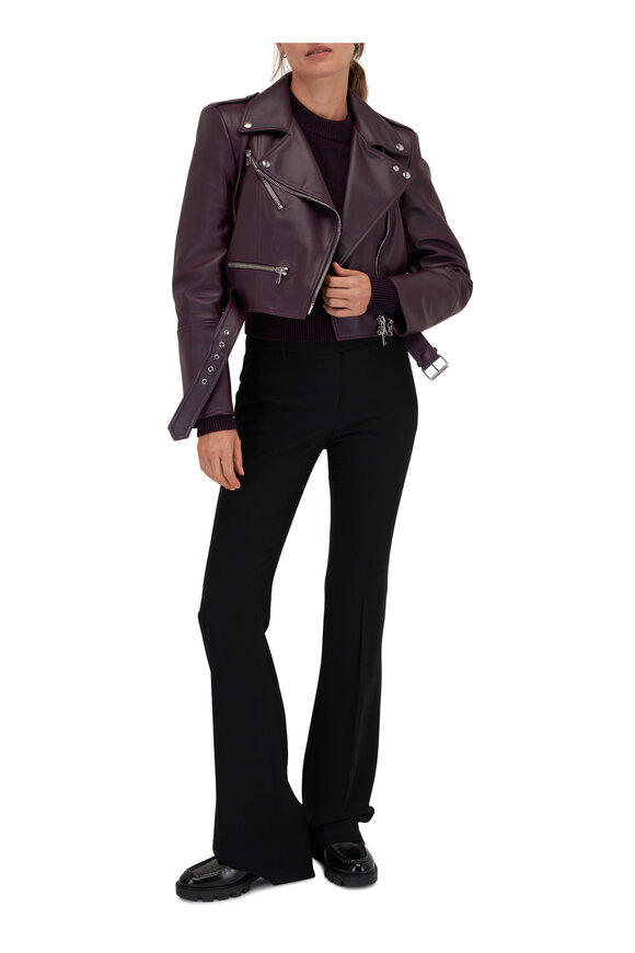 McQueen - Nightshade Leather Cropped Biker Jacket