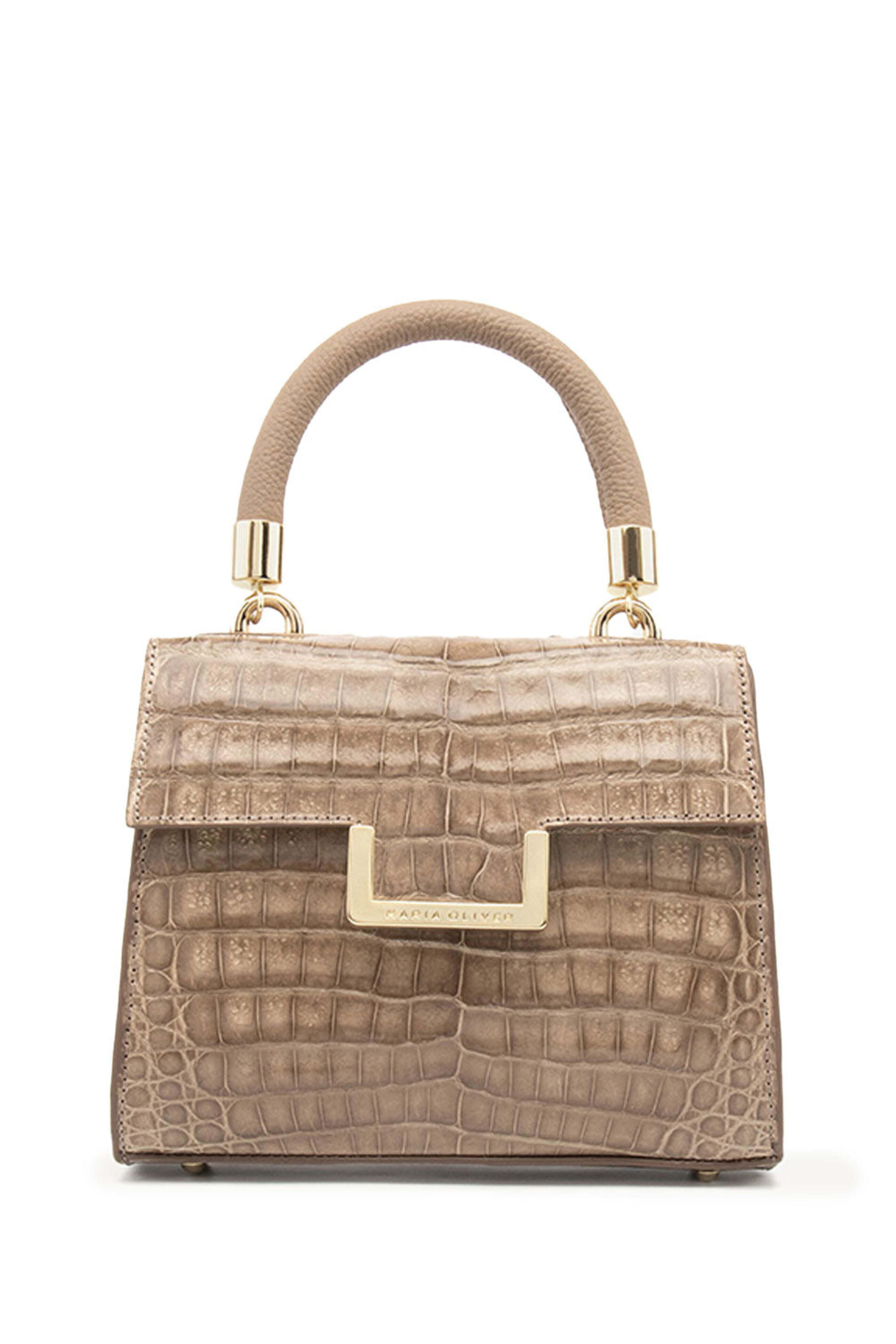 Maria Oliver - Michelle Crocodile Top-Handle Bag in Almond