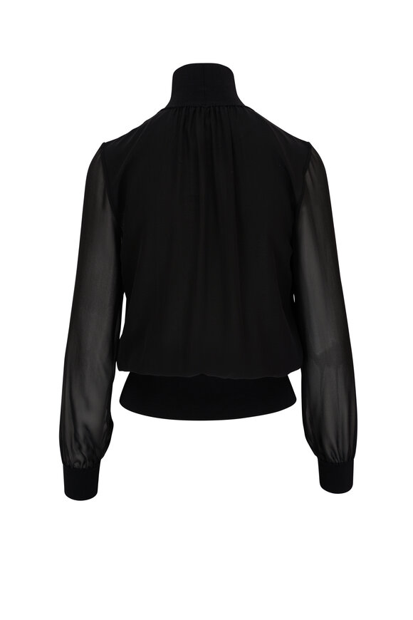 Lafayette 148 New York - Black Silk Georgette Turtleneck Blouse