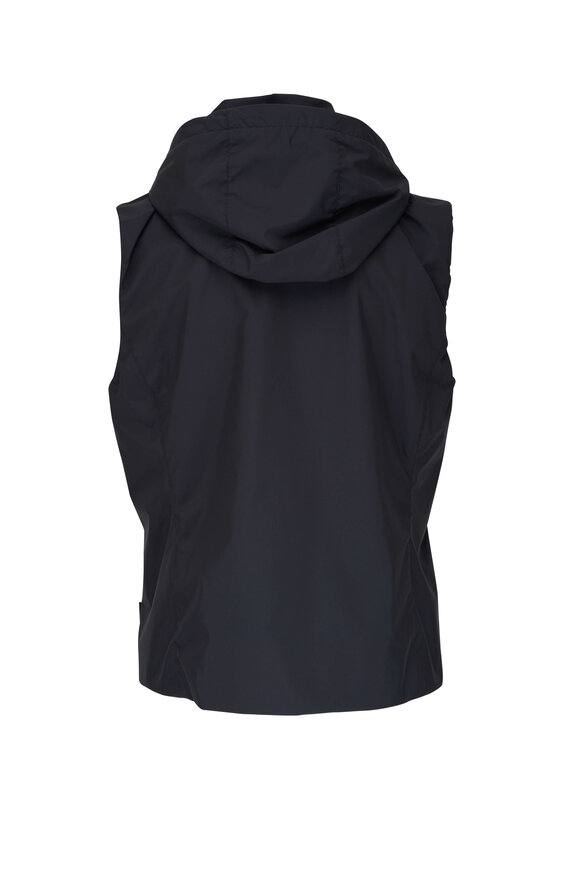 Moorer - Navy Blue Hooded Zip Vest