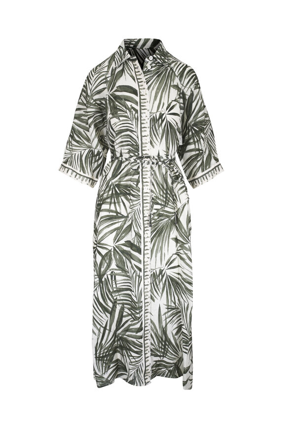 Bogner Catelyn Olive & Cream Palm Print Linen Dress