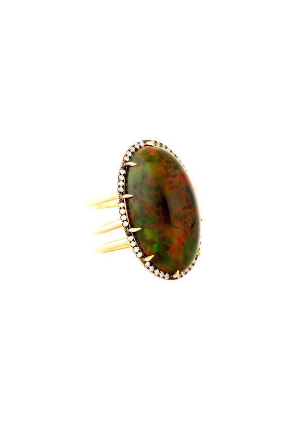 Sylva & Cie - 18K Yellow Gold Opal & Diamond Ethiopian Ring