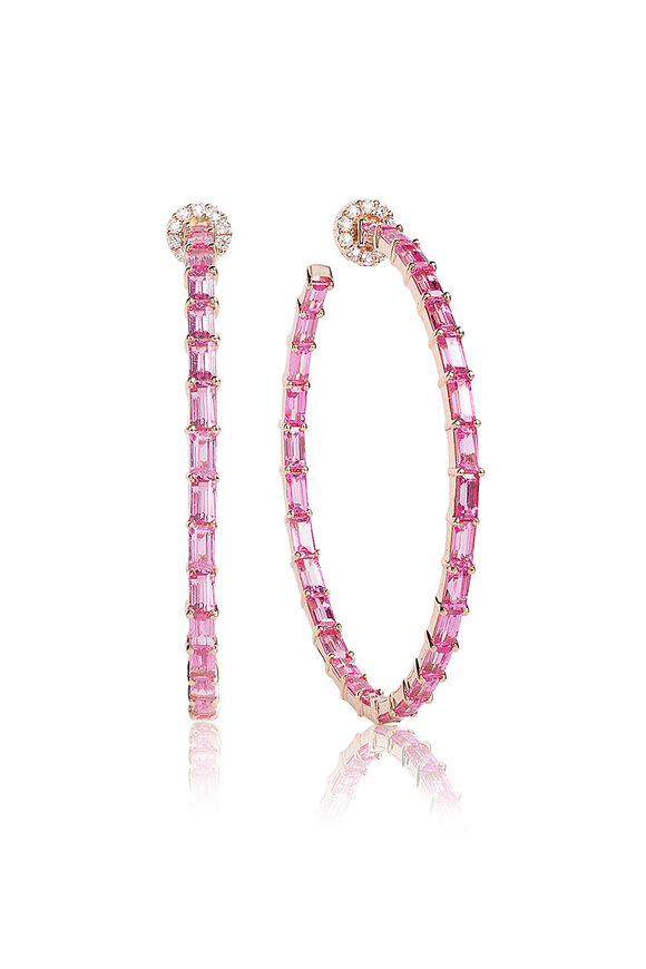 Nam Cho Baguette Pink Sapphire & Diamond Hoop Earrings 