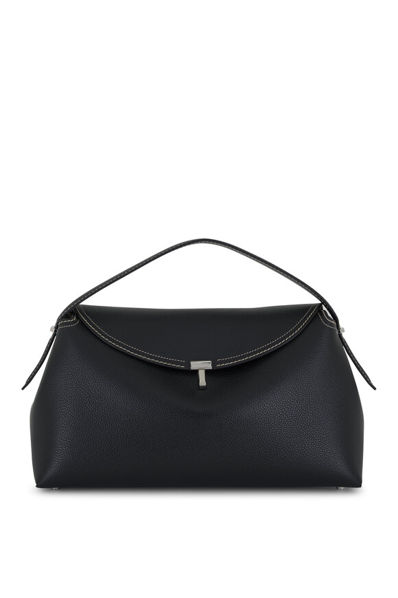 Totême T-Lock Black Grain Leather Top Handle Bag