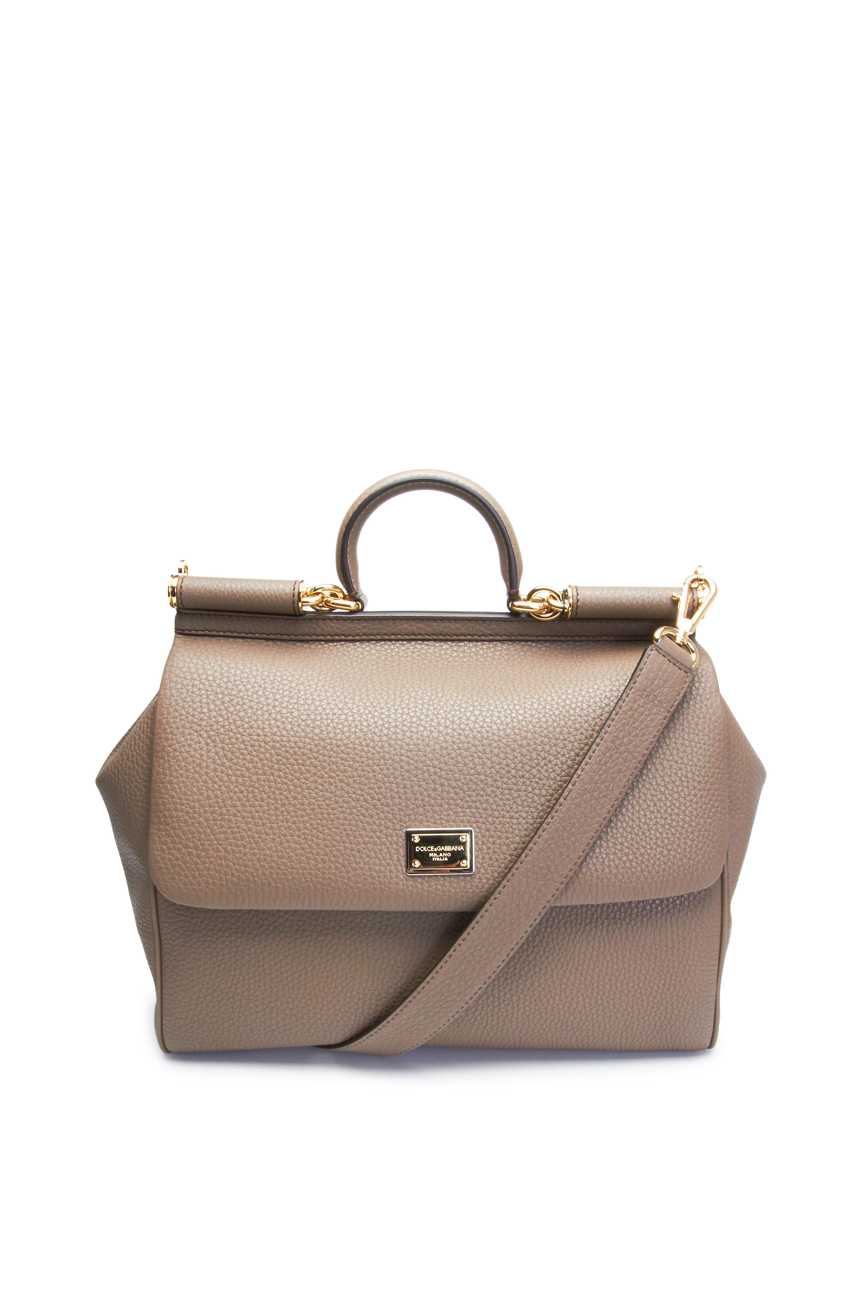 Dolce & Gabbana Taupe Leather Small Miss Sicily Top Handle Bag