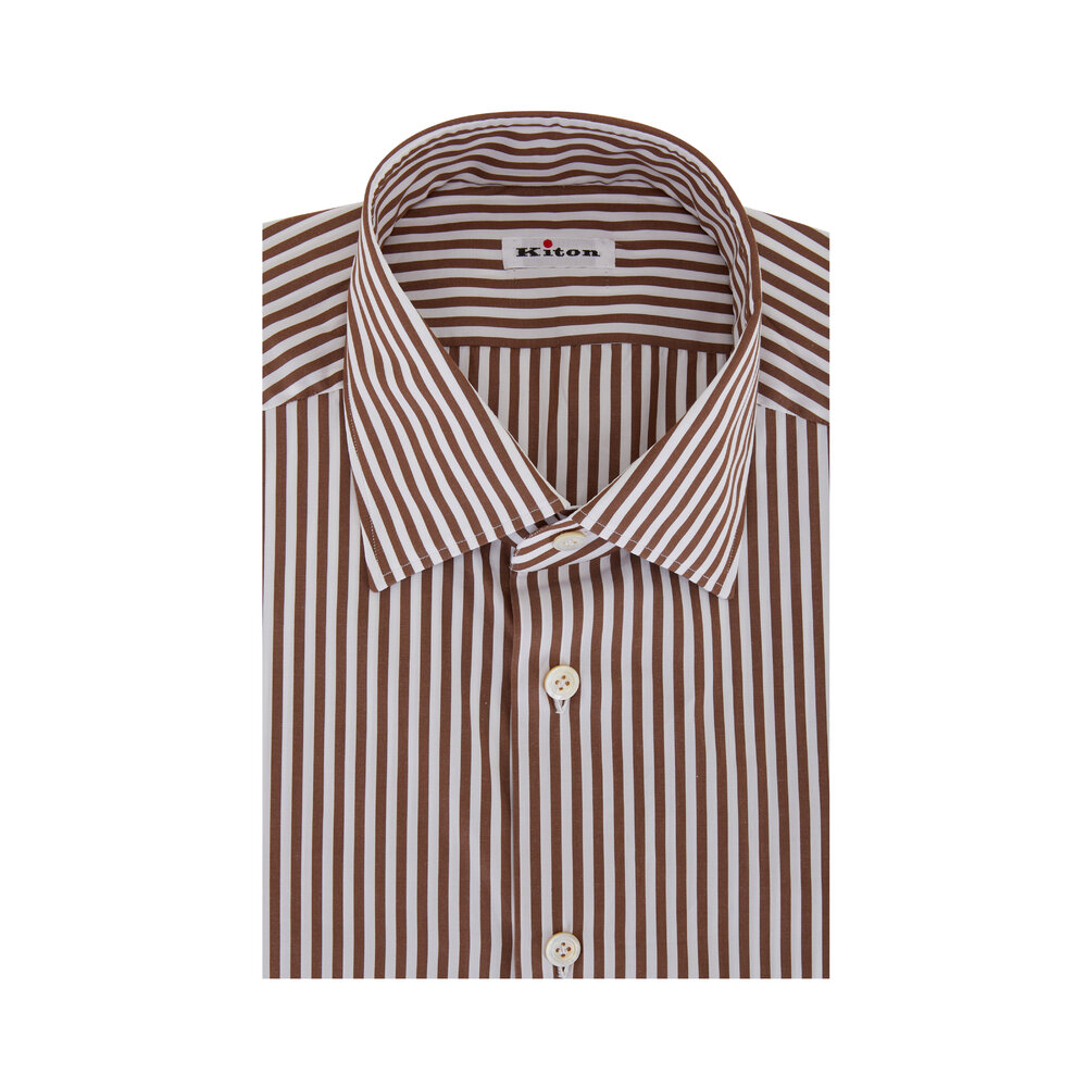 特価ブランド Kiton - Brown Bengal Stripe Dress Shirt | Mitchell Stores トップス
