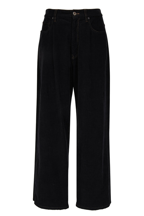 Brunello Cucinelli - Black Cotton & Cashmere Relaxed Fit Corduroy Pant