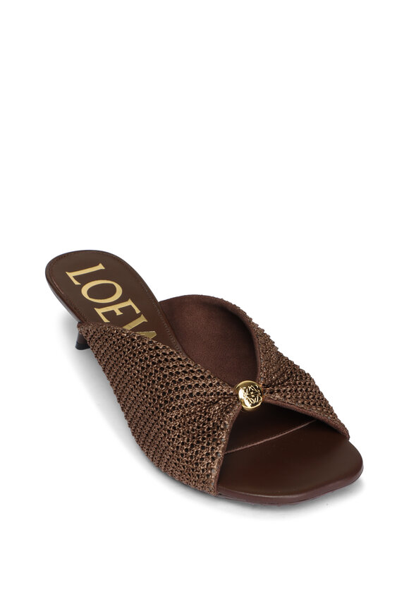 Loewe Pebble Dark Brown Raffia-Effect Soft Slide, 45mm - view 1