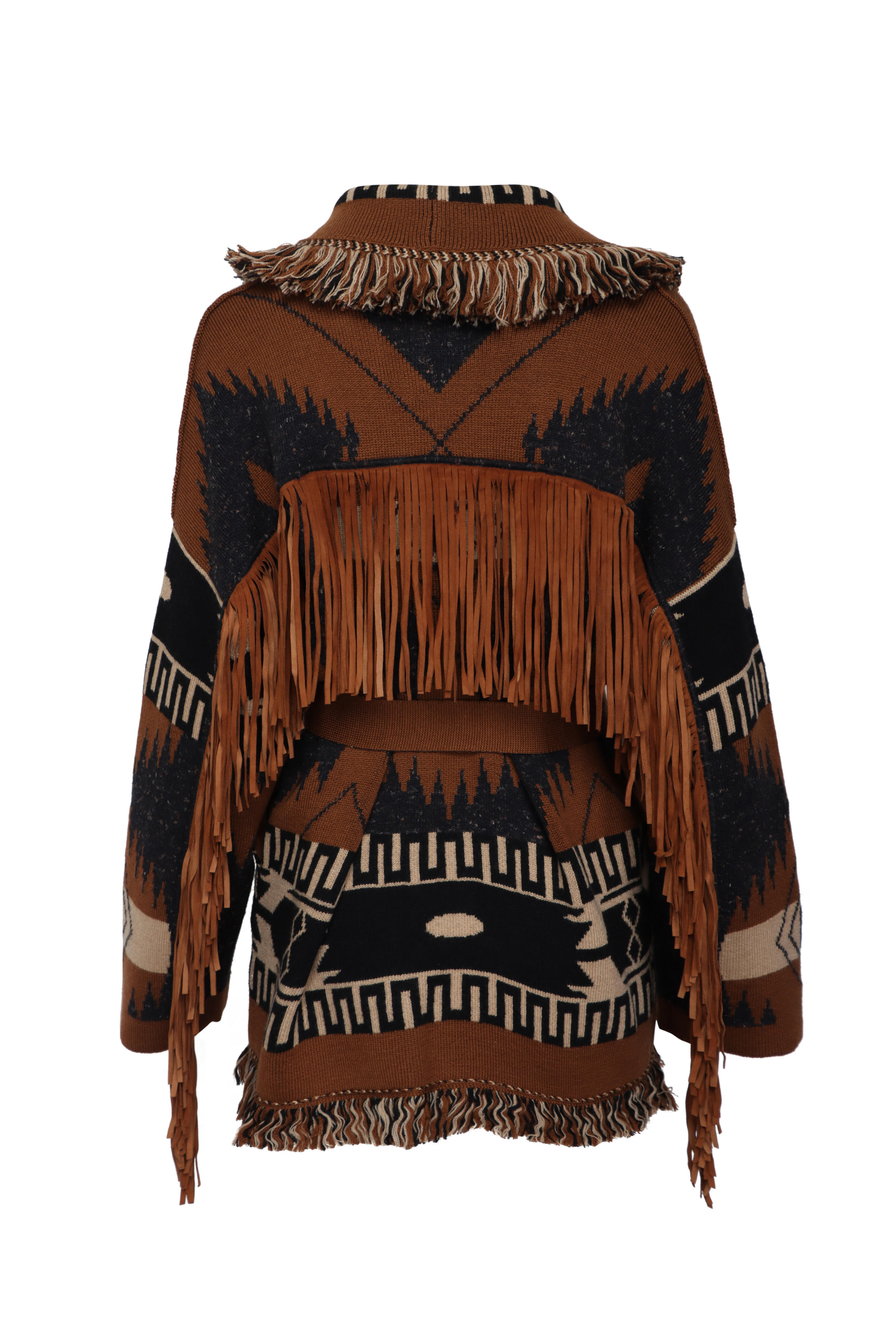 Alanui - Dreamscape Black & Dakar Suede Fringe Cardigan
