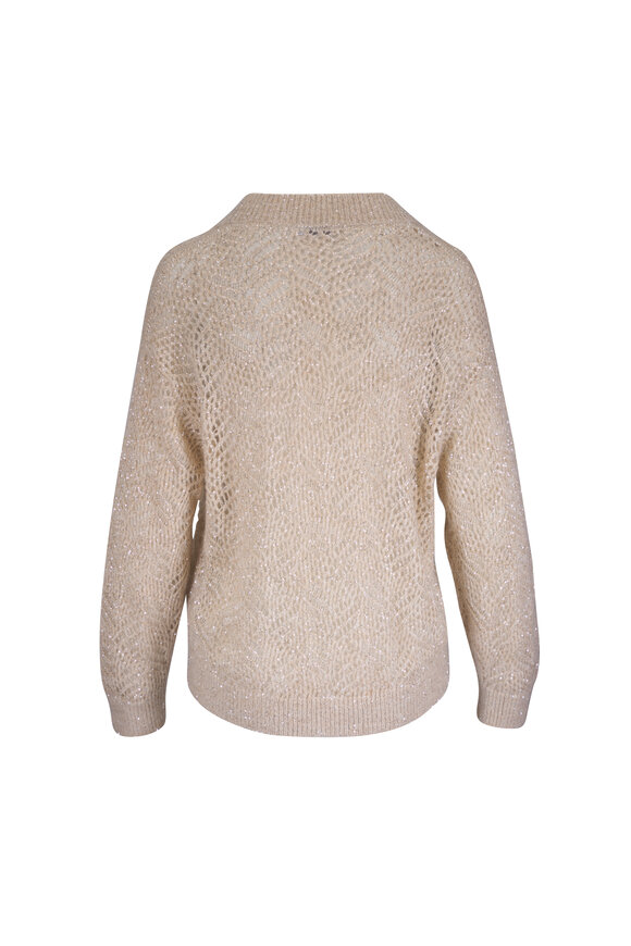 Brunello Cucinelli Cream Sequin Embellished Knit Prestige Sweater - view 3