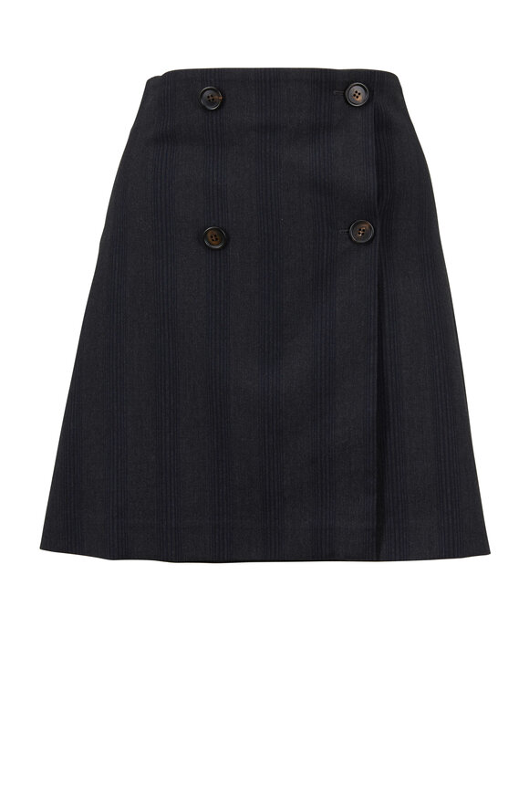 Brunello Cucinelli - Anthracite Wool Tonal Vertical Striped Skirt