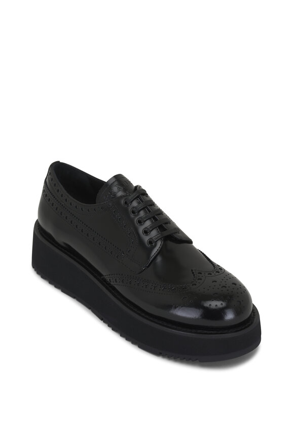 Prada - Black Patent Leather Lace Up Flatform Loafer 