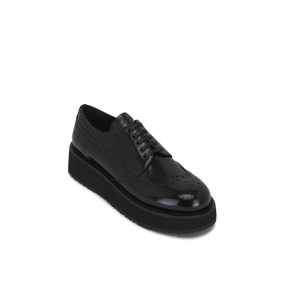ローファー・オックスフォード PRADA Women Laced up Shoes 1E206DFDX65055 F0002 Black Prada Black Leather Embellished Lace Up Brogues Oxfords Size