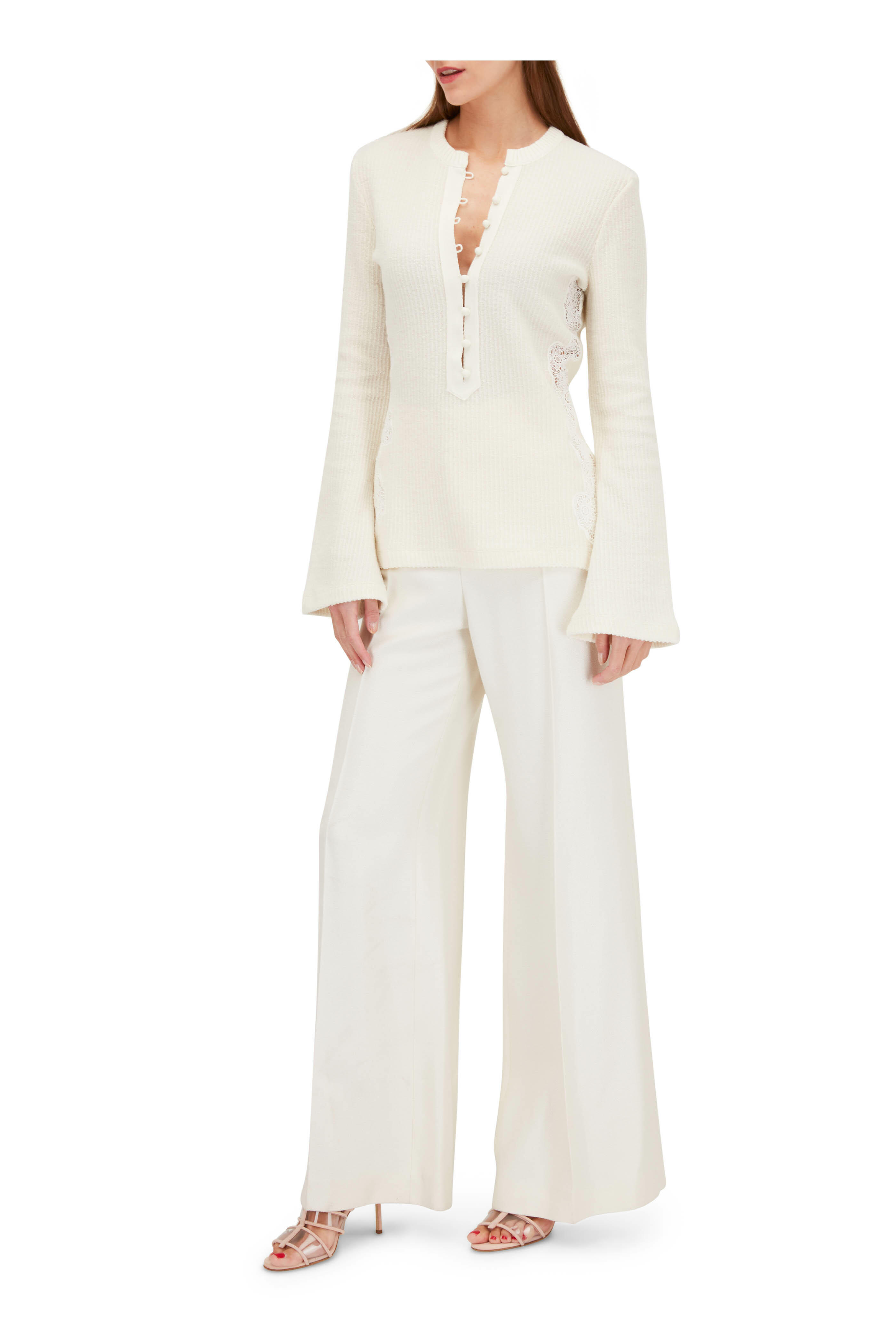 Chloé - Eden Off White Wool Ribbed Guipure Lace Sweater