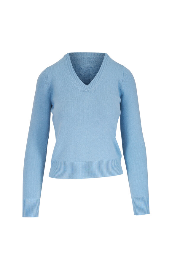 Nili Lotan Cambridge Blue Cashmere V-Neck Sweater