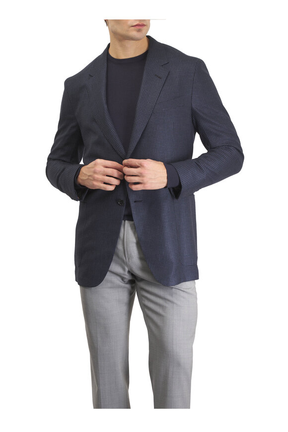 Zegna Navy Blue Micro Houndstooth Sportcoat - view 2