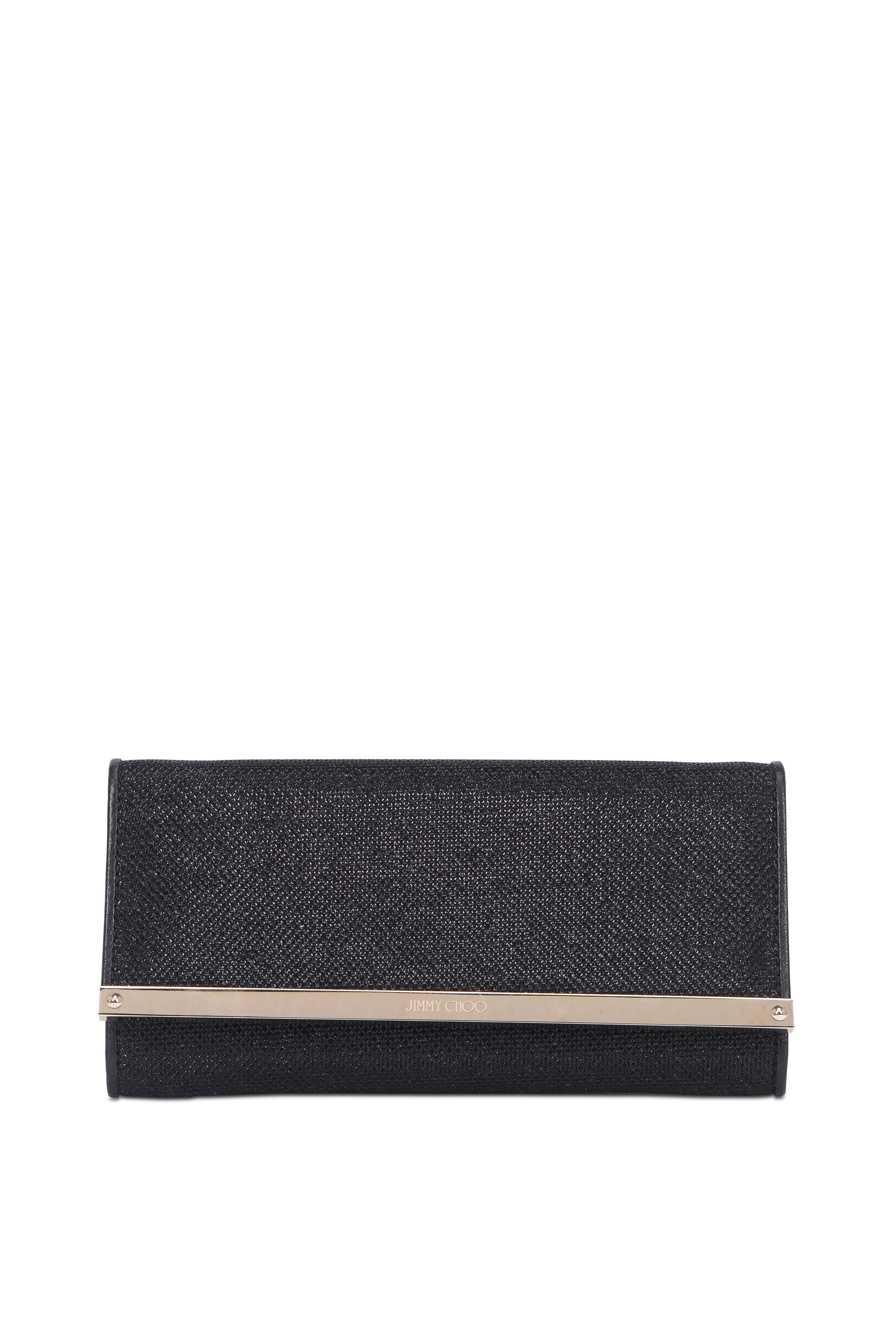 Jimmy Choo - Milla Black Glitter Lamé Chain Wallet
