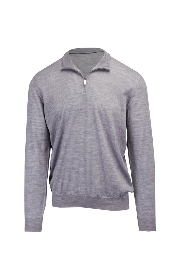 Fedeli Light Gray 140's Wool Quarter Zip Pullover - view 1
