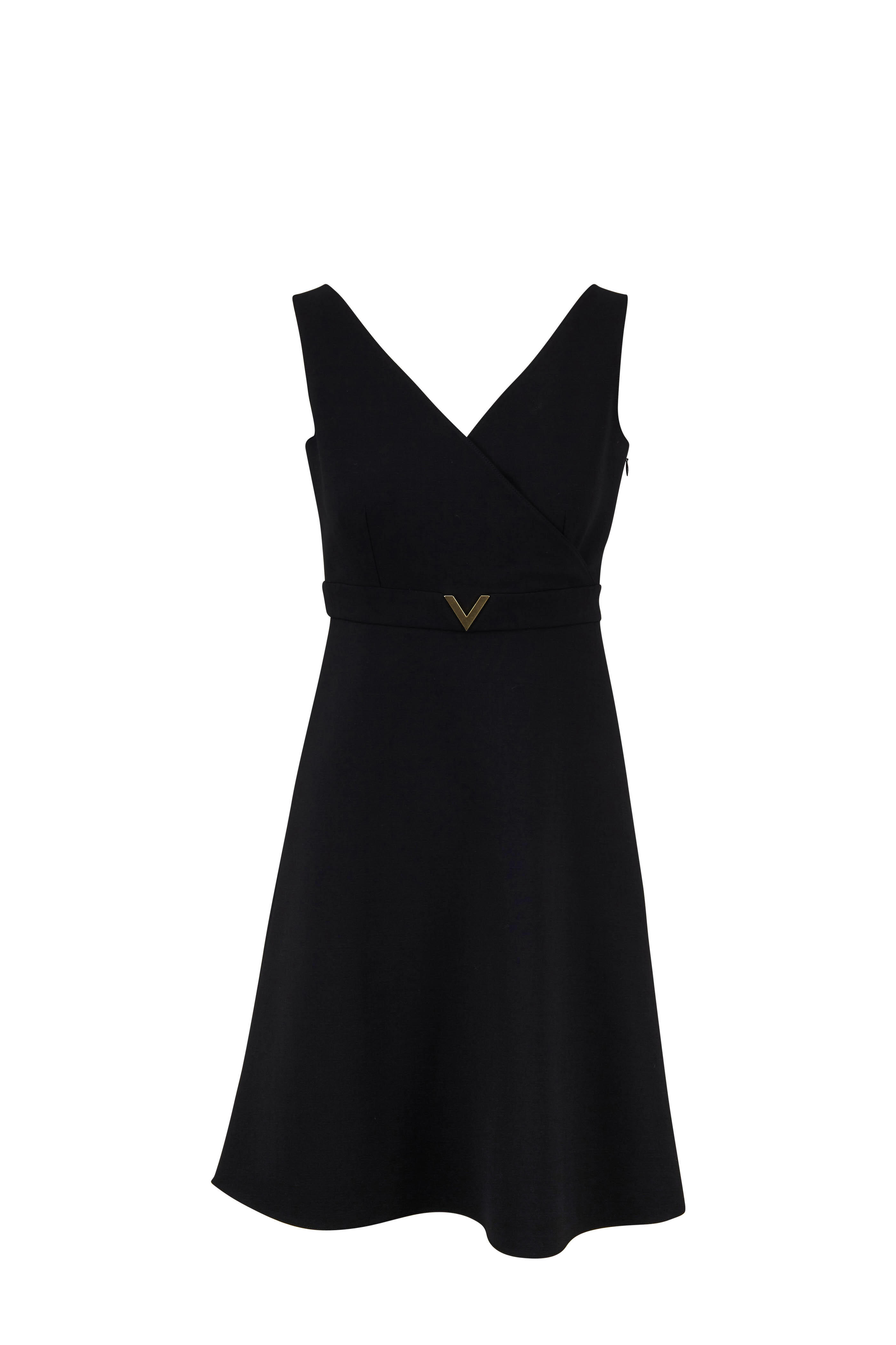 Valentino - Black Double Crepe V-Neck Dress | Mitchell Stores