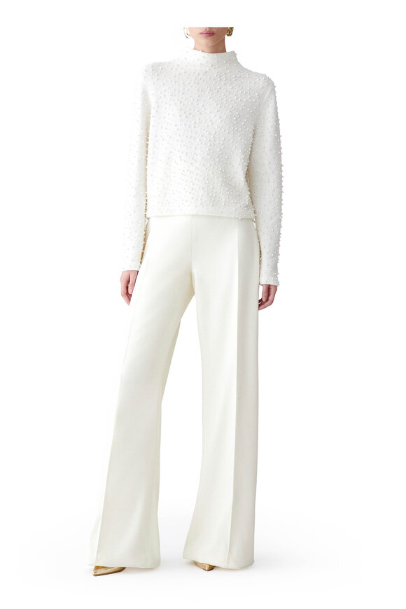 Carolina Herrera Diane Ivory Stretch Wool Wide Leg Pant - view 4