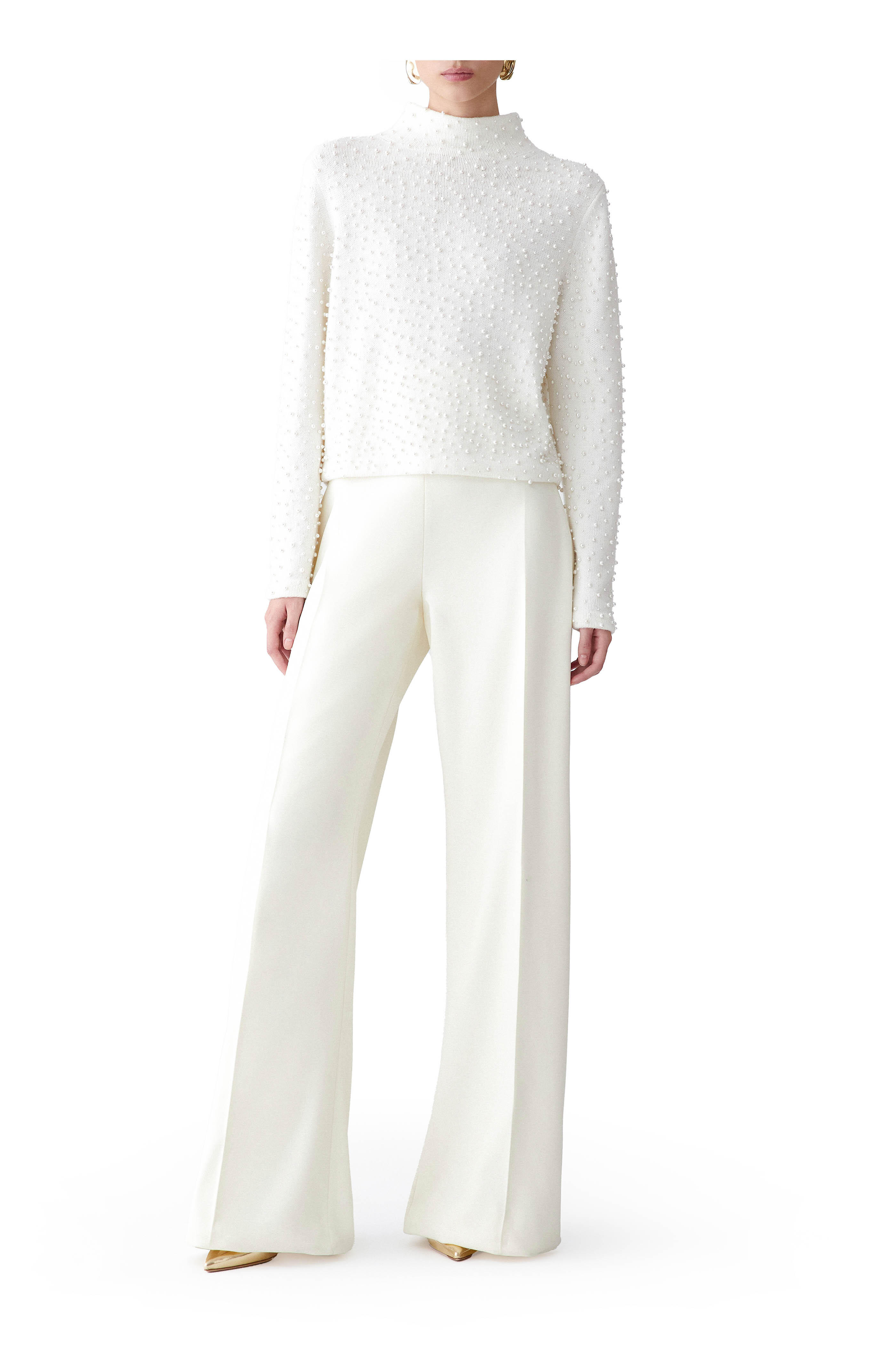 Carolina Herrera - Diane Ivory Stretch Wool Wide Leg Pant