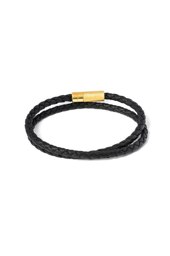 Tateossian - Pop Rigato Double Wrap Black Leather Bracelet