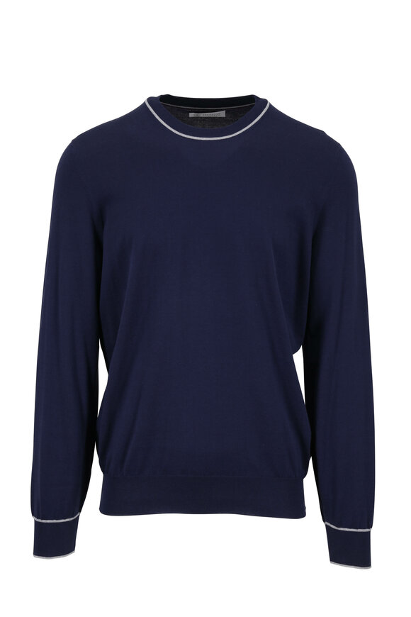 Brunello Cucinelli - Navy Cotton Crewneck Pullover