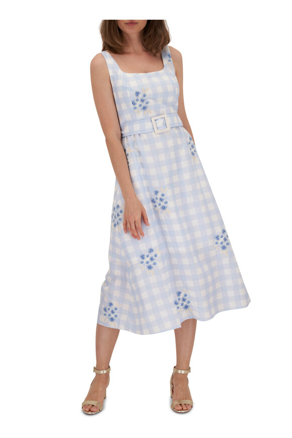 Sachin + Babi - Bryce Blue Gingham & Floral Embroidered Dress 