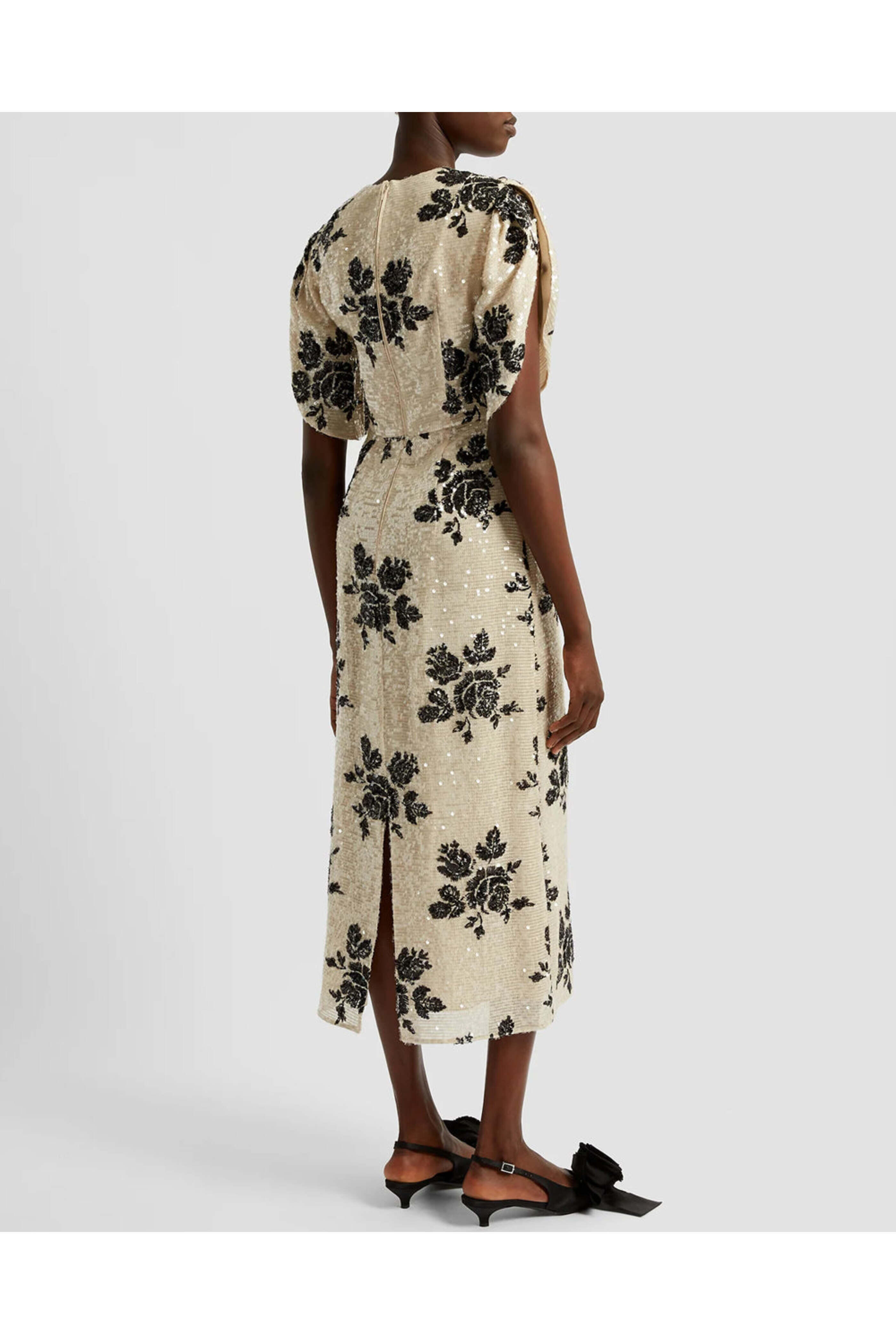 Erdem - White and Black Short Sequin Sleeve Cocktail Dress