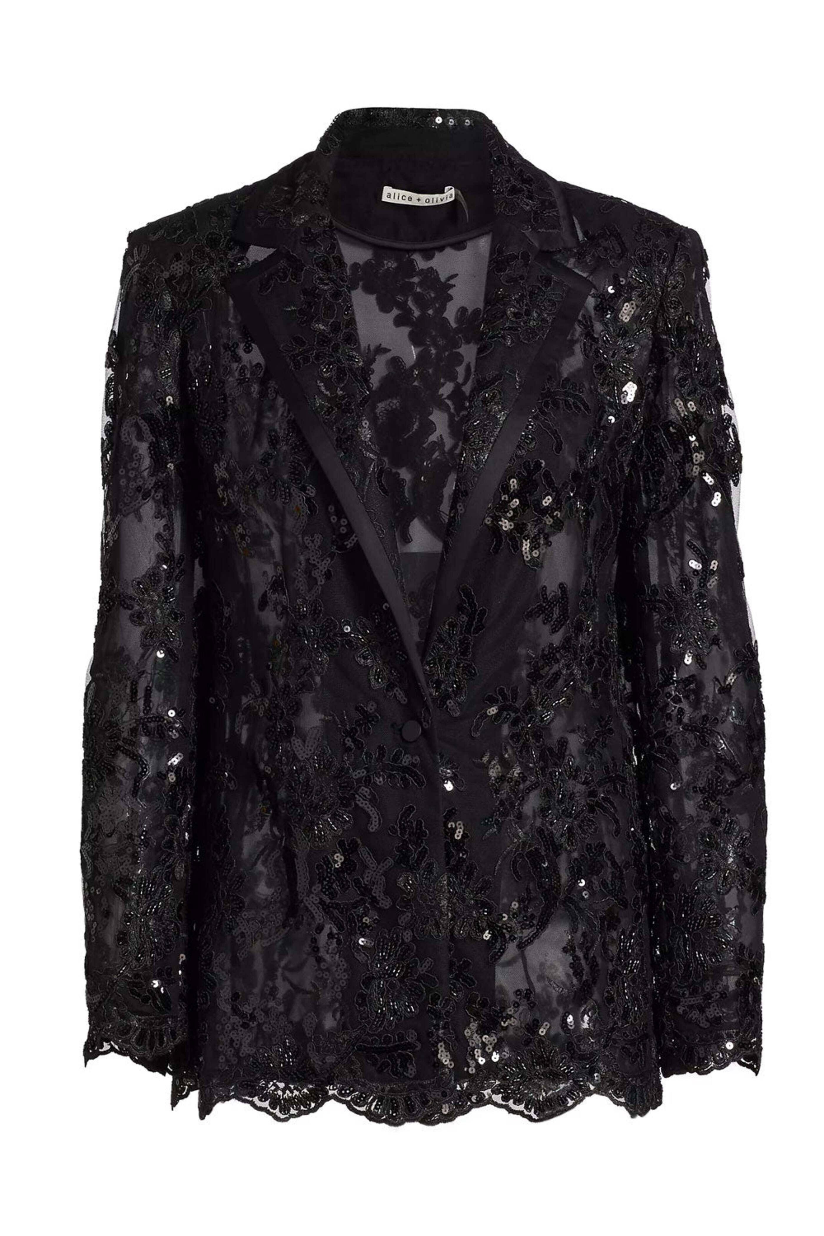 Alice & Olivia - Black Judith Embellished Sheer Lace Blazer