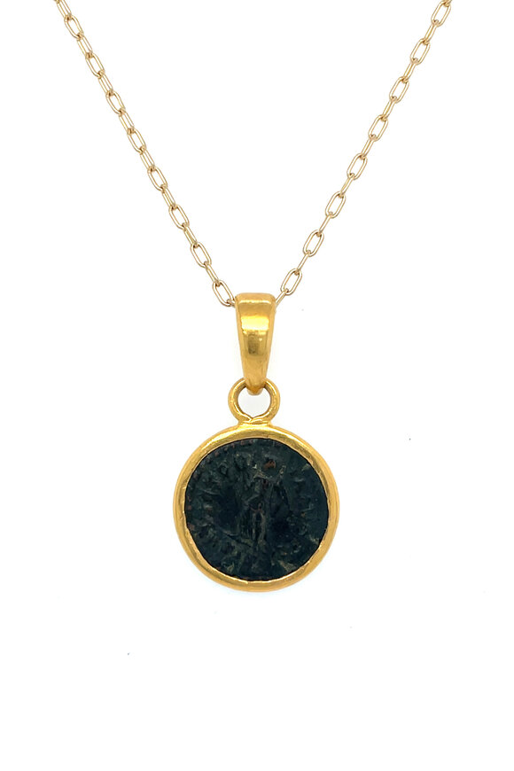 Ellen Hoffman 22k Yellow Gold Ancient Roman Bronze Coin Necklace - view 1