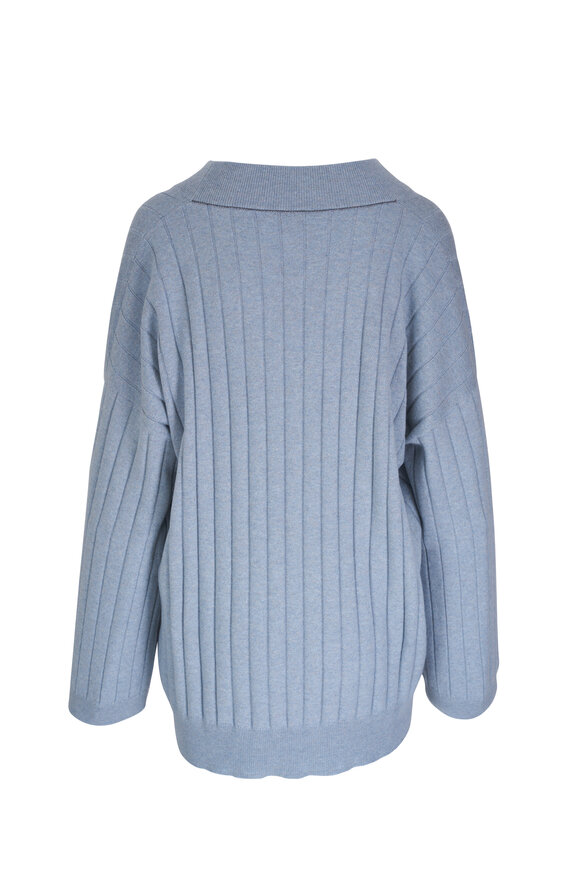 Brunello Cucinelli - Light Blue V-Neck Ribbed Cashmere Sweater