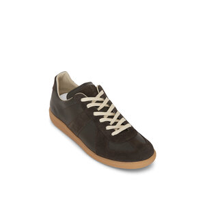 【関税＆送料込み】Maison Margiela Brown And Dark Green Sne Maison Margiela - Replica Dark Brown Leather & Suede Sneaker