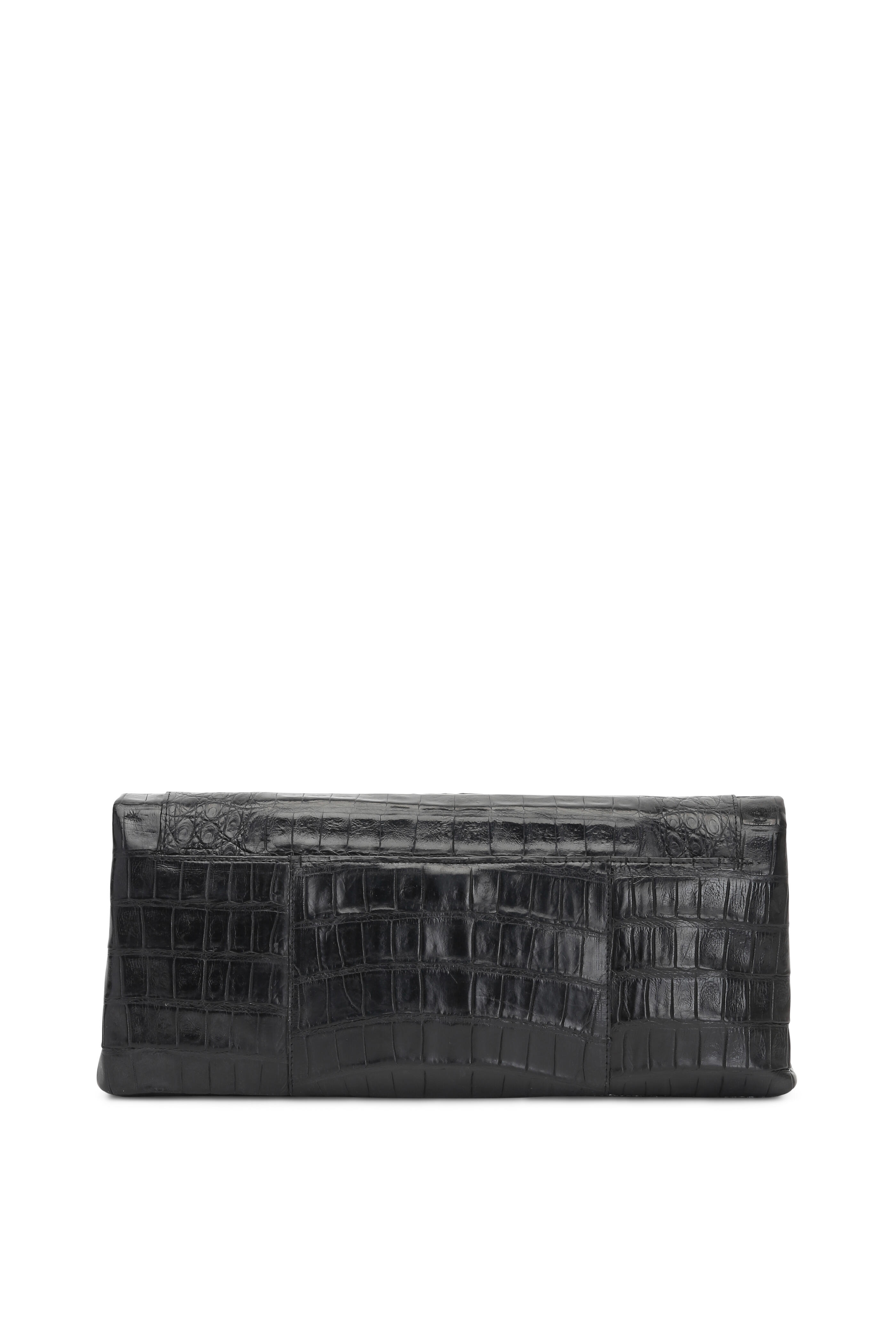 Nancy Gonzalez - Black Crocodile Chain Strap Framed Clutch
