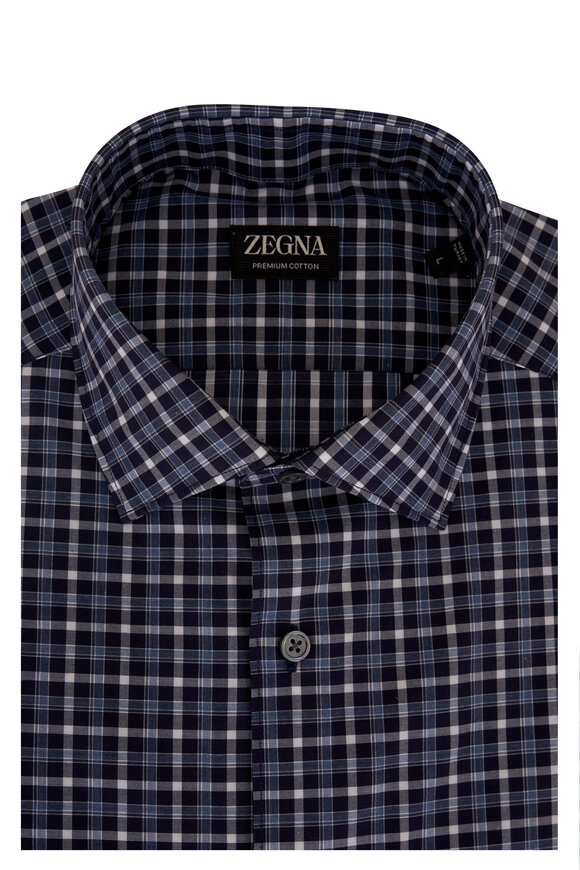 Zegna - Navy Plaid Cotton Sport Shirt