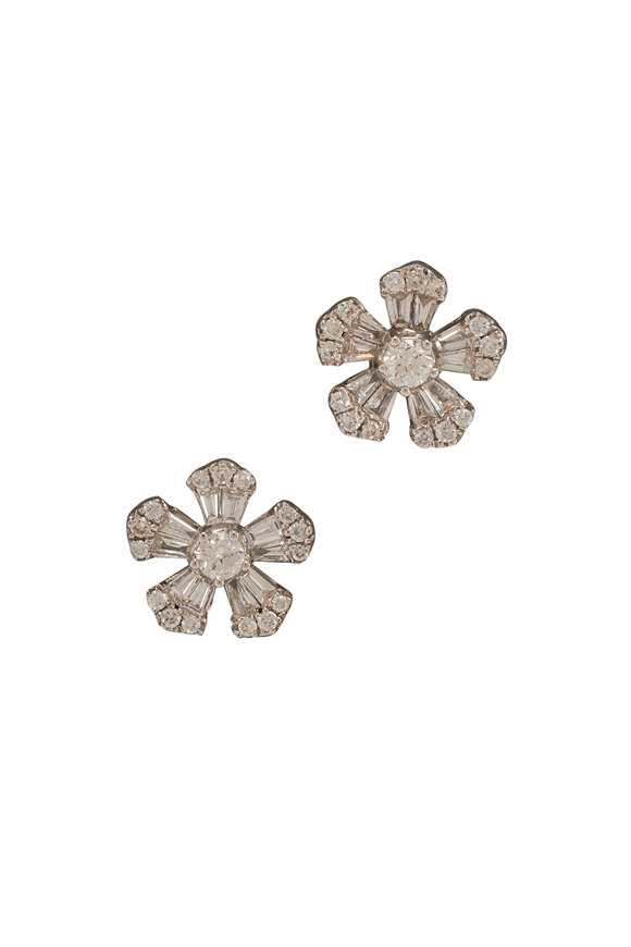 Kai Linz Baguette Diamond Flower Earrings