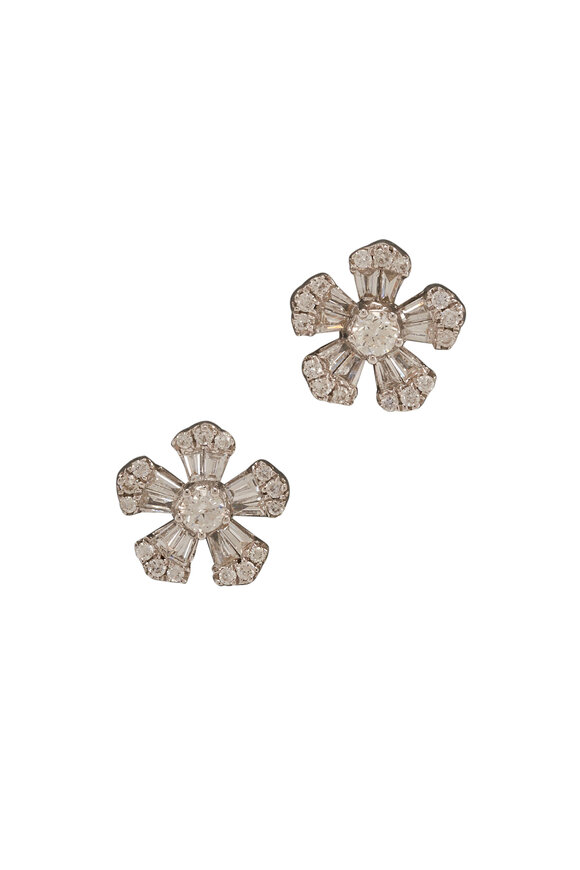 Kai Linz - Baguette Diamond Flower Earrings