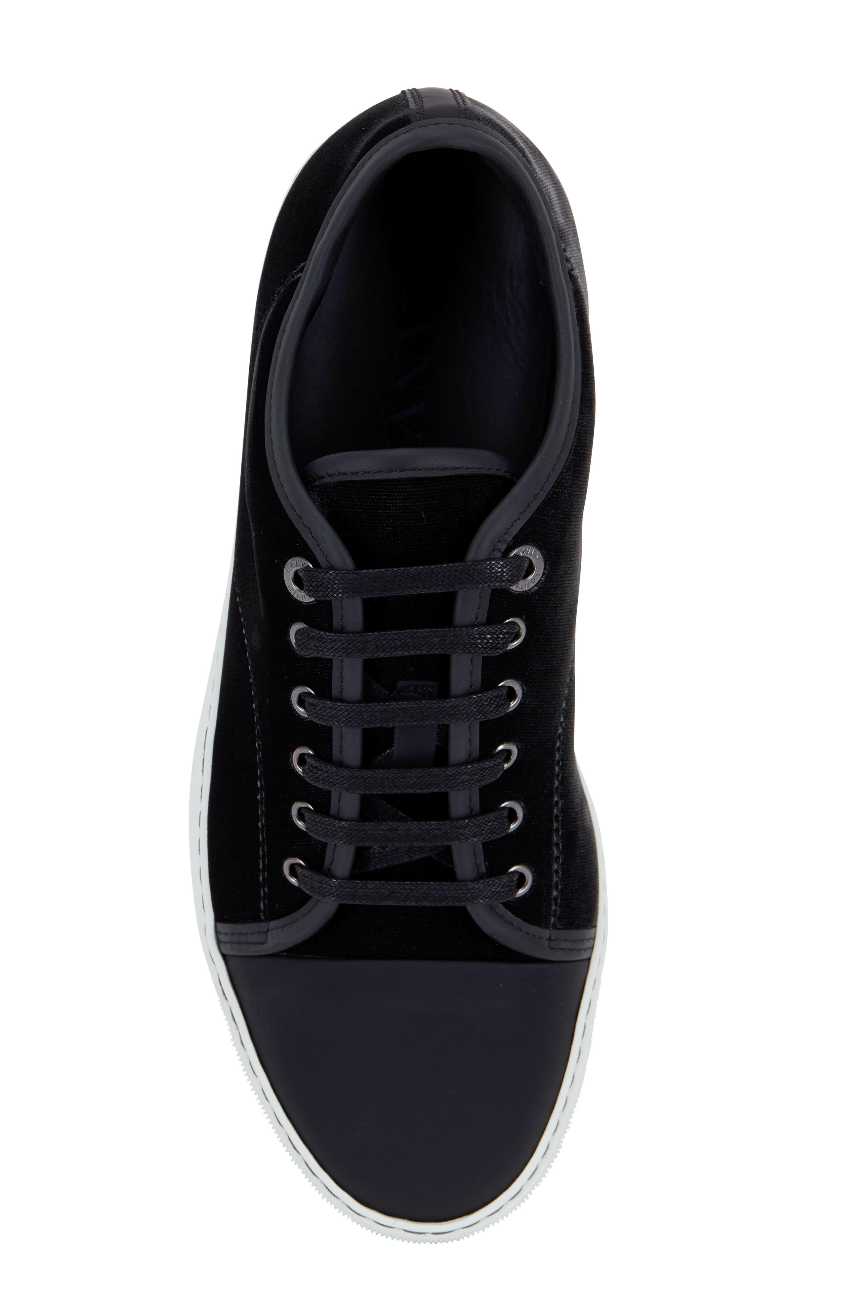 Lanvin - Dark Charcoal Velvet & Leather Cap-Toe Sneaker