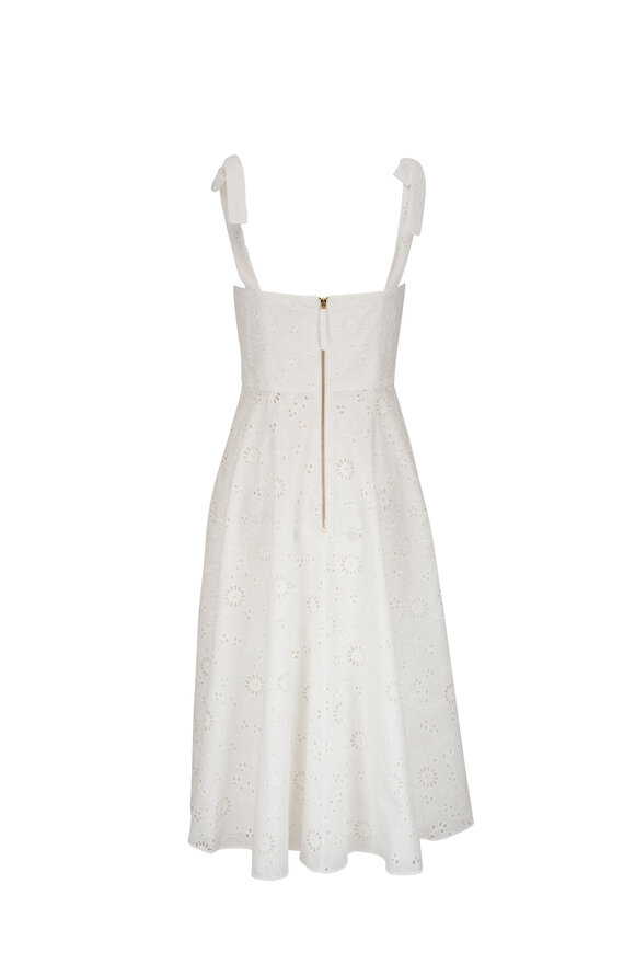 Carolina Herrera - White Embroiered Tie Shoulder Midi Dress 