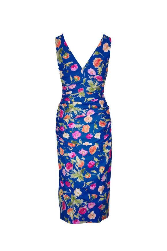 Carolina Herrera Bluebell Poppy Print Gathered V-Neck Midi Dress - view 5