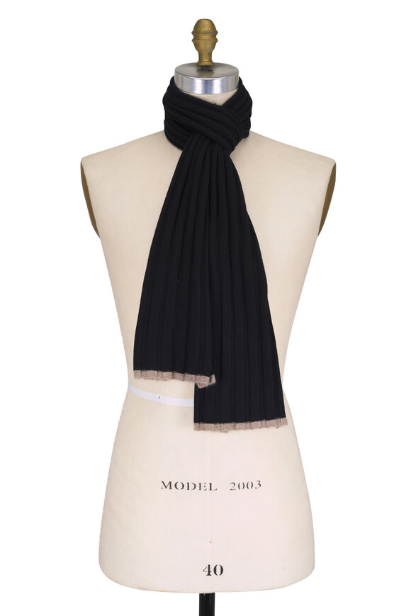 Brunello Cucinelli Black & Brown Ribbed Cashmere Scarf - view 1
