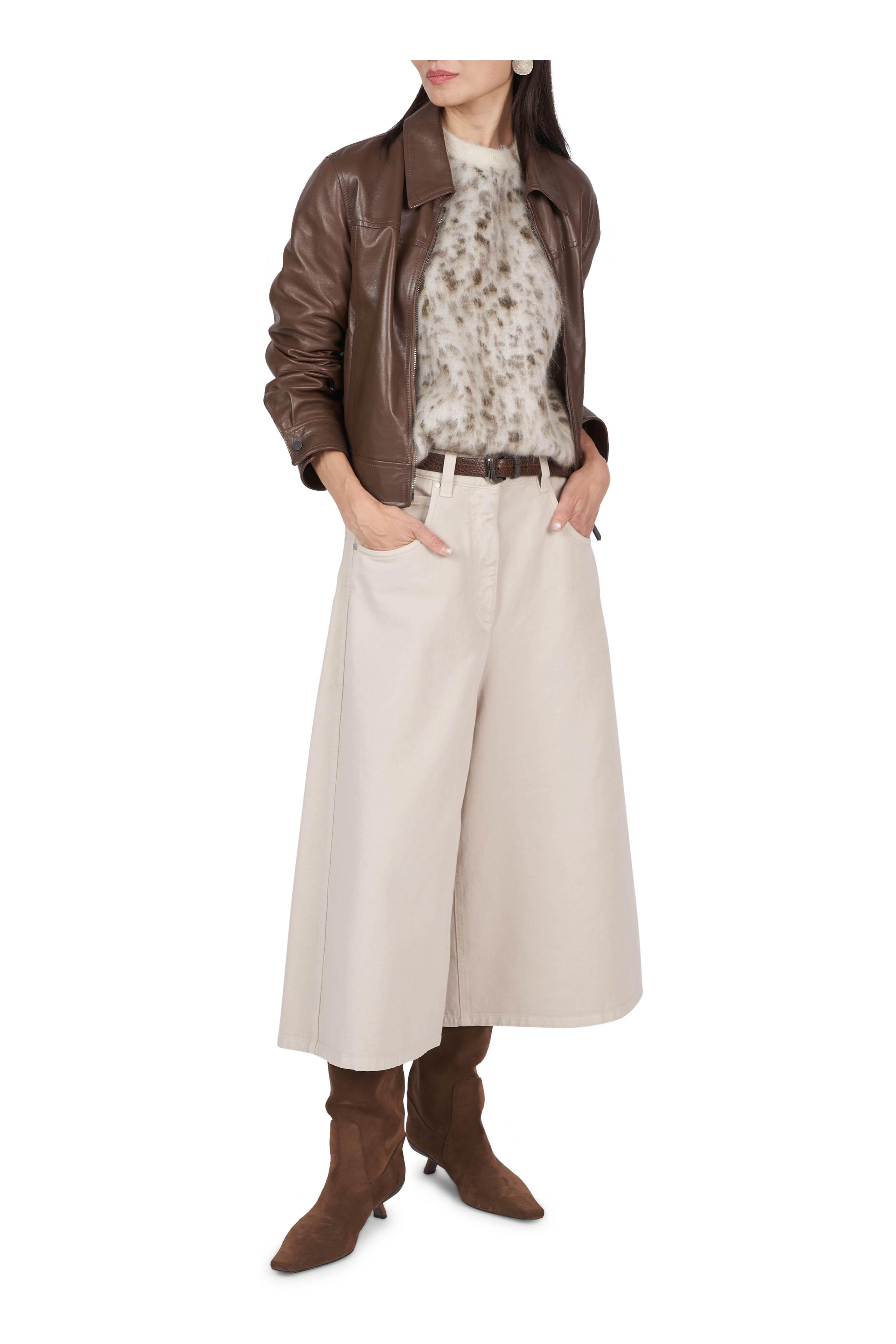 Brunello Cucinelli - Brown Smooth Leather Zip Jacket