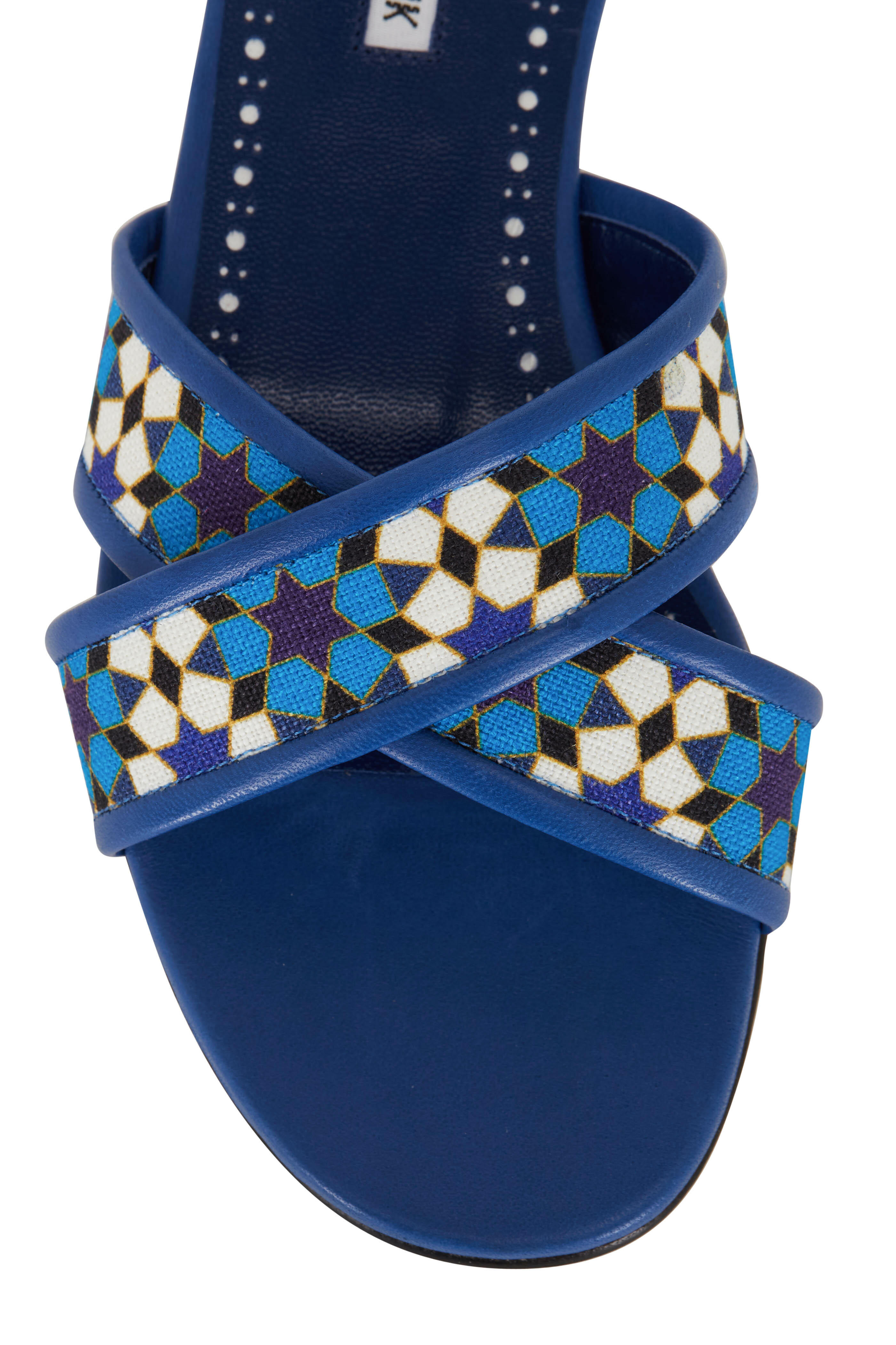 Manolo Blahnik - Ifneta Blue Linen Flat Slide