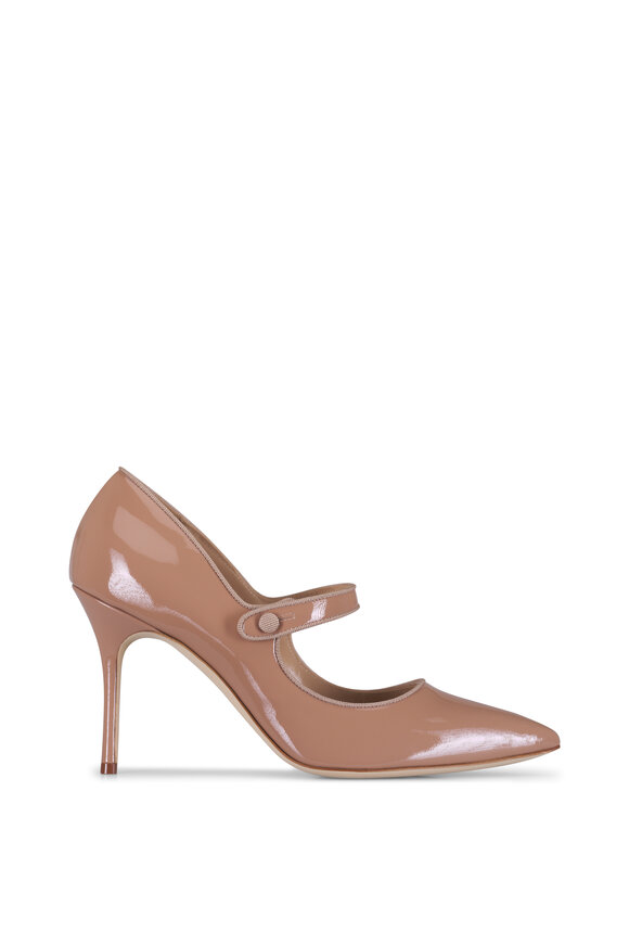 Manolo Blahnik Camparinew Nude Patent Leather Maryjane Pump, 90mm - view 2
